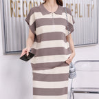 Women's Age Reducing Loose All Match Polo Collar Color Two-Piece Set