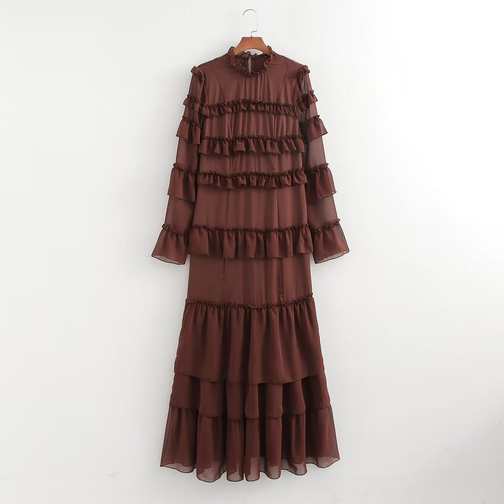 Summer Women Clothing Casual Simple Multi Layer Ruffled Dress Maxi Dress