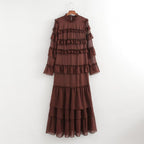 Summer Women Clothing Casual Simple Multi Layer Ruffled Dress Maxi Dress