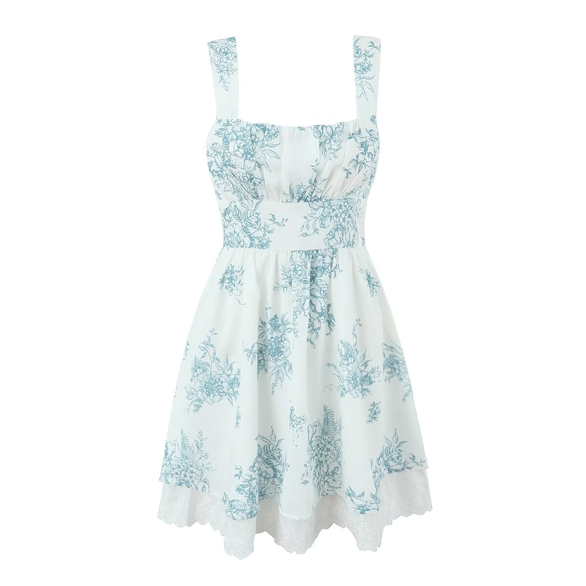 Landscape-Print Square-Neck Slip Dress
