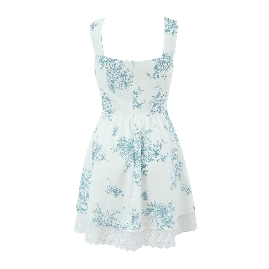 Landscape-Print Square-Neck Slip Dress