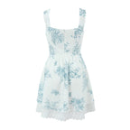 Landscape-Print Square-Neck Slip Dress