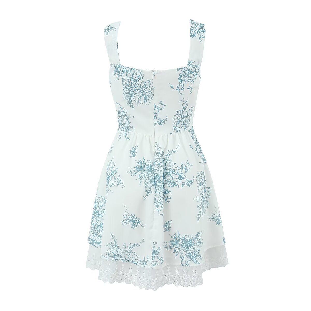 Landscape-Print Square-Neck Slip Dress