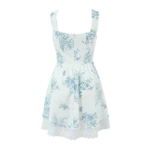 Spring Women Clothing Landscape Printing Sling Slim Fit Dress