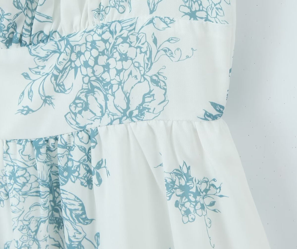 Landscape-Print Square-Neck Slip Dress