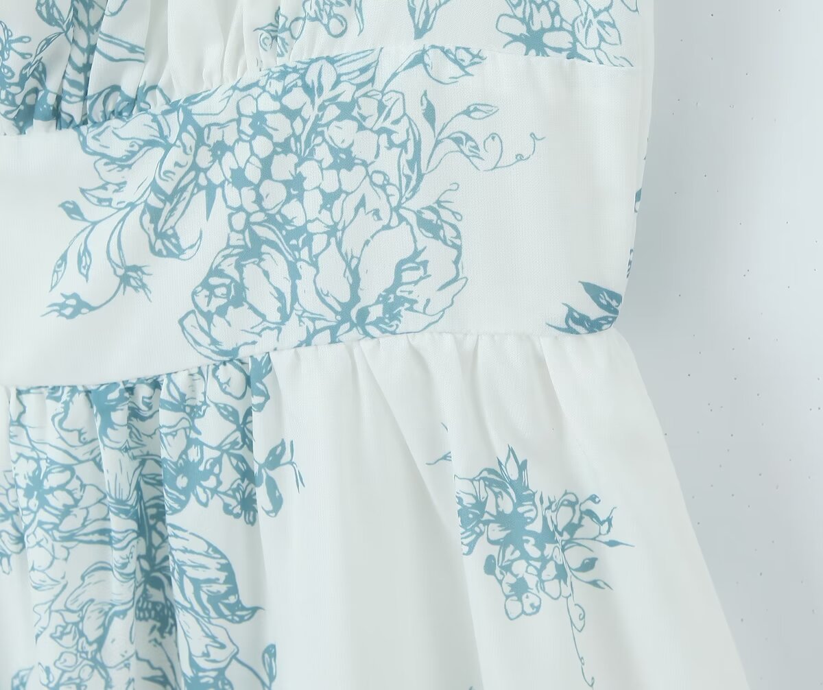 Landscape-Print Square-Neck Slip Dress