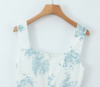 Landscape-Print Square-Neck Slip Dress