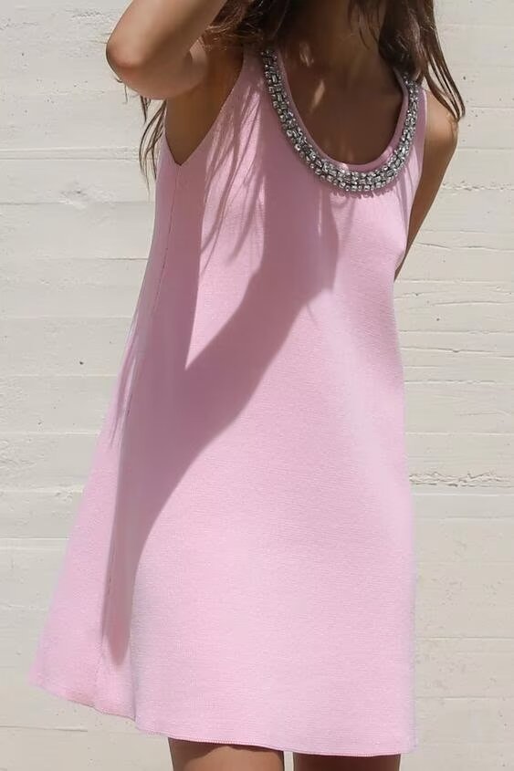 Summer Inlay Plain Stitch Mini Dress