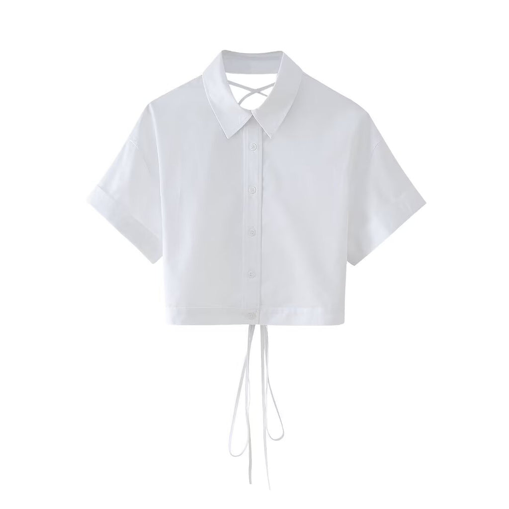 Women's Lace-Up Lace Short-Sleeve Shirt