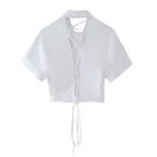 Women's Lace-Up Lace Short-Sleeve Shirt