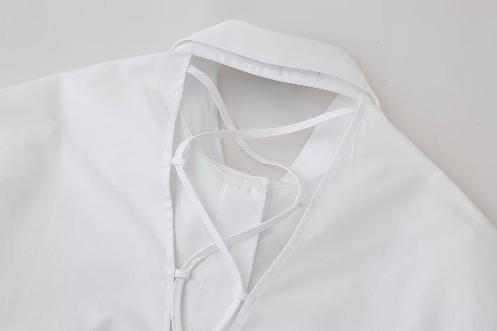 Women's Lace-Up Lace Short-Sleeve Shirt