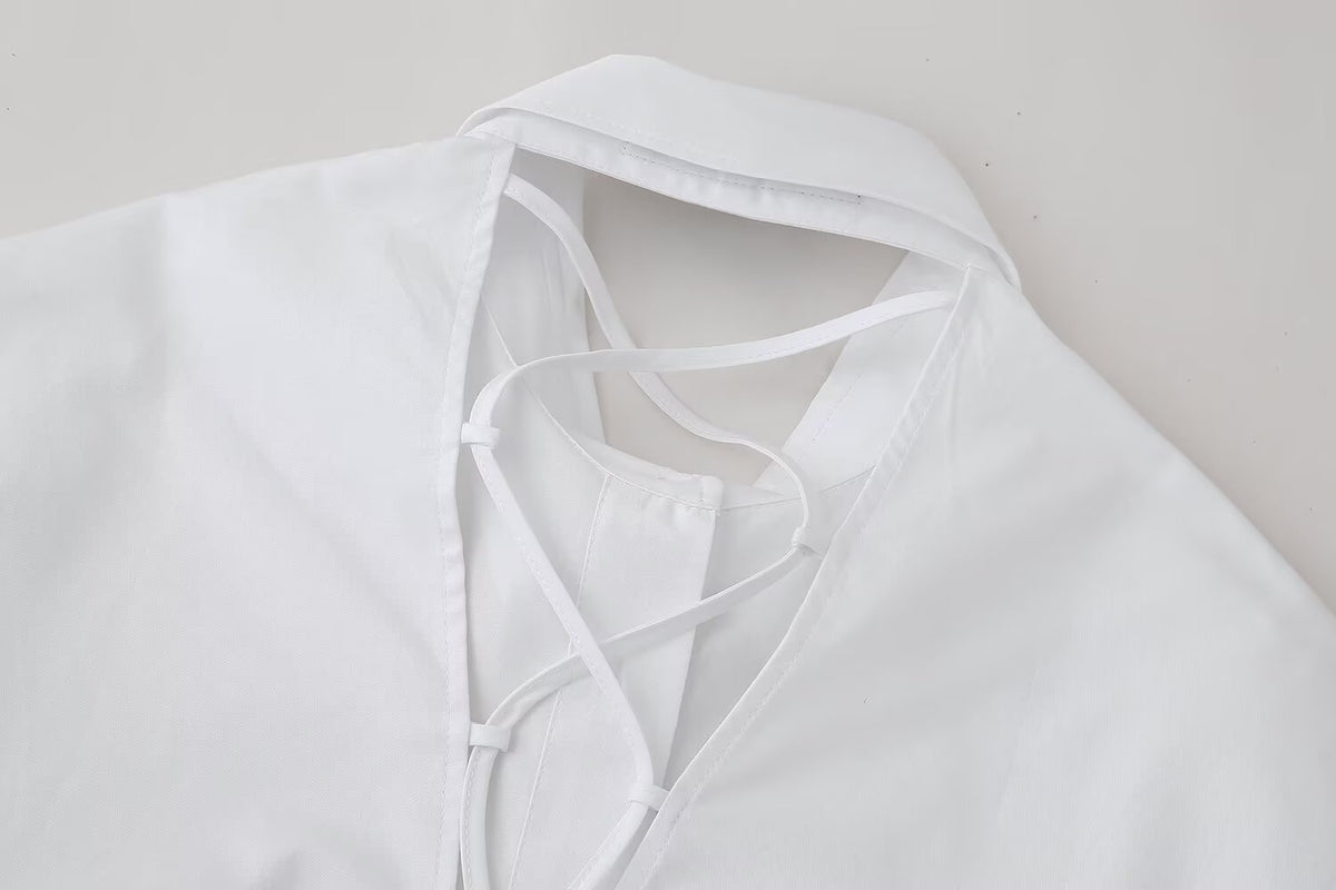 Women's Lace-Up Lace Short-Sleeve Shirt
