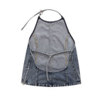 's Street Backless Denim Hanging Collar Top