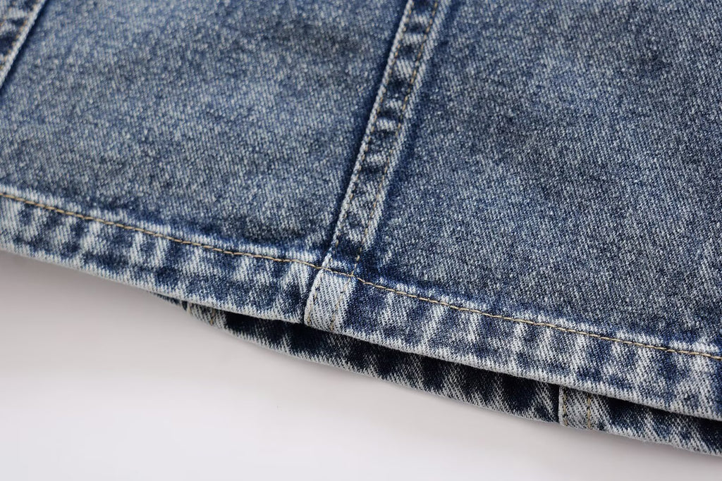 's Street Backless Denim Hanging Collar Top