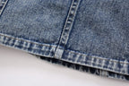 's Street Backless Denim Hanging Collar Top