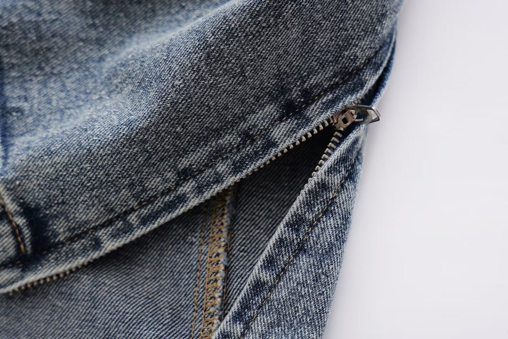 's Street Backless Denim Hanging Collar Top