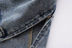 's Street Backless Denim Hanging Collar Top