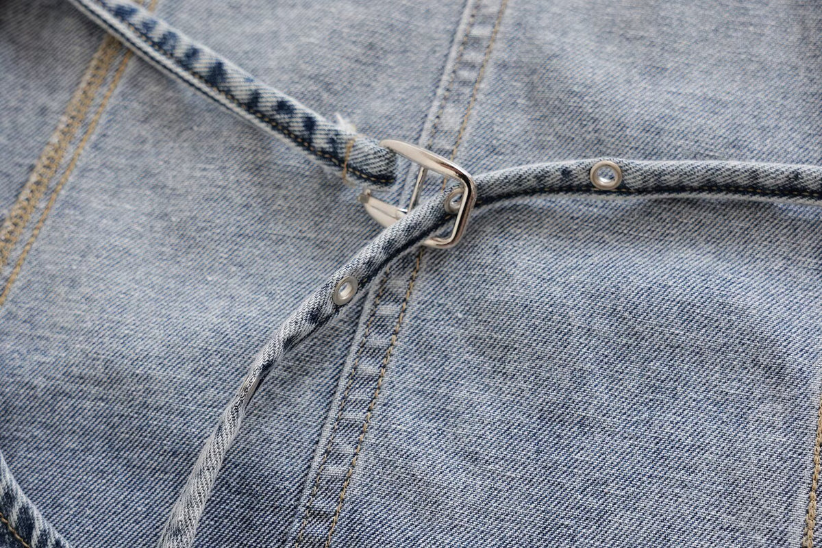 's Street Backless Denim Hanging Collar Top
