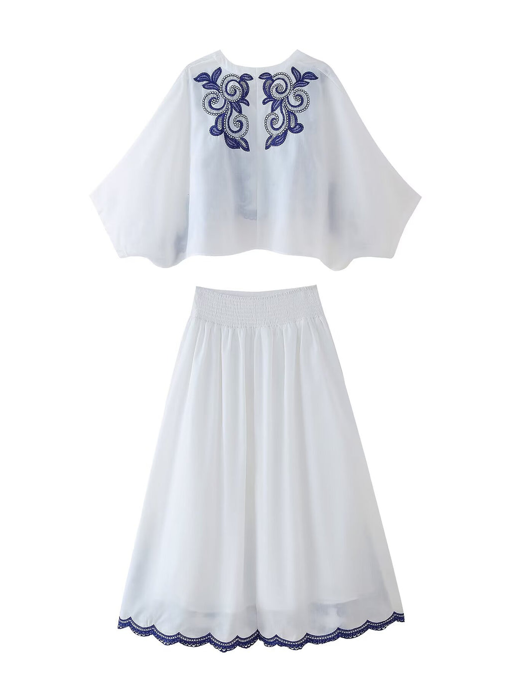 Women's Autumn Contrast Embroidered Shirt And Skirt Two-Piece Set