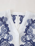 Women's Autumn Contrast Embroidered Shirt And Skirt Two-Piece Set