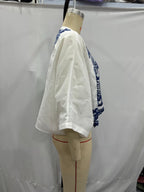 Women's Autumn Contrast Embroidered Shirt And Skirt Two-Piece Set