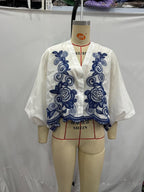 Women's Autumn Contrast Embroidered Shirt And Skirt Two-Piece Set