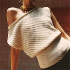 Women’s Ivory Jacquard Beaded Asymmetric Knit Top