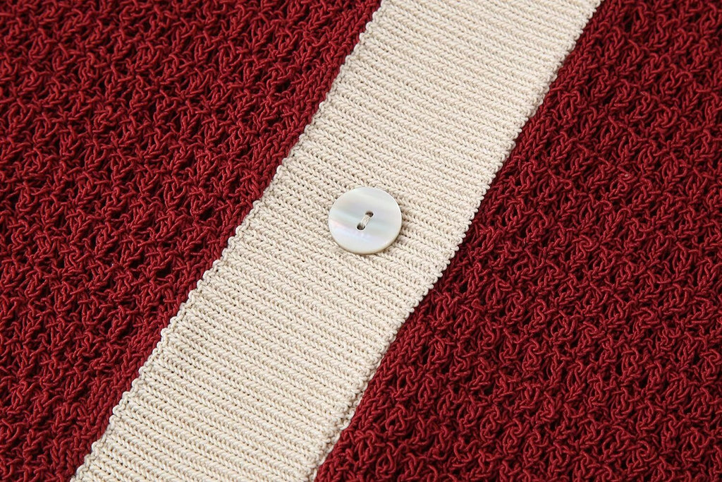 Women's Summer Simple Contrast Color Collared Knitted Polo Shirt Single Breasted Women Clothing