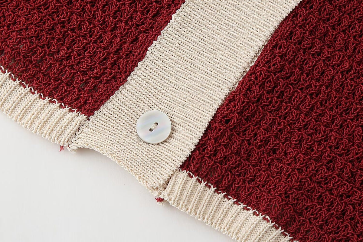 Women's Summer Simple Contrast Color Collared Knitted Polo Shirt Single Breasted Women Clothing