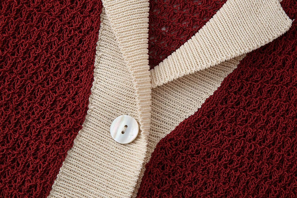 Women's Summer Simple Contrast Color Collared Knitted Polo Shirt Single Breasted Women Clothing