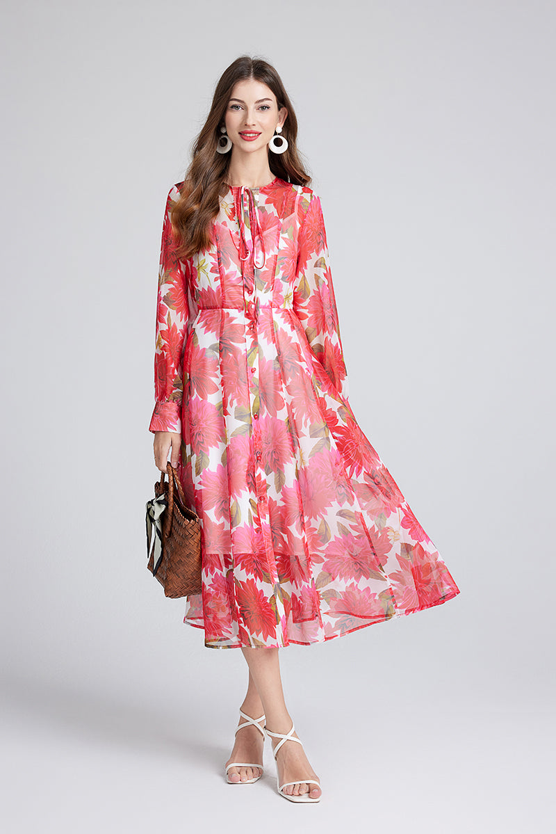 Women's Red Floral Print Dress Set