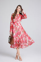 Women's Red Floral Print Dress Set