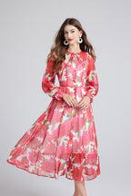 Women's Red Floral Print Dress Set