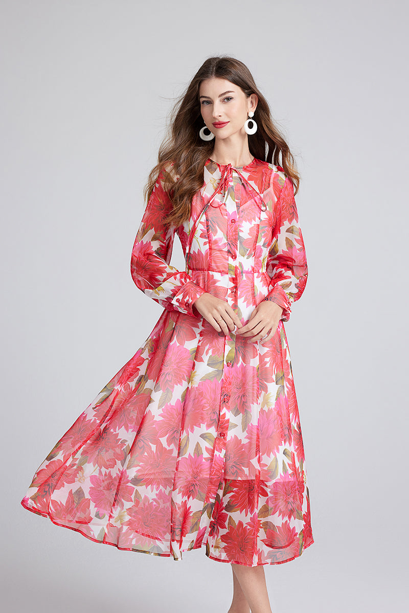 Women's Red Floral Print Dress Set