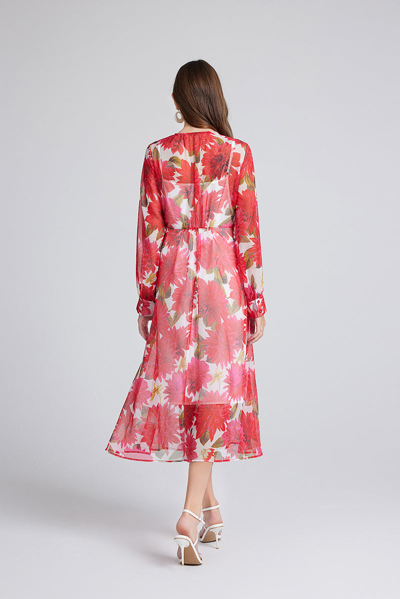 Women's Red Floral Print Dress Set