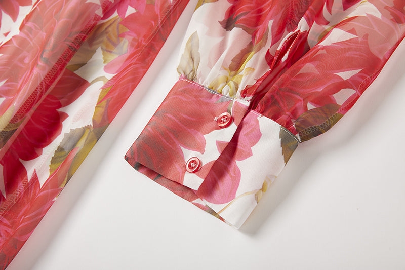 Women's Red Floral Print Dress Set