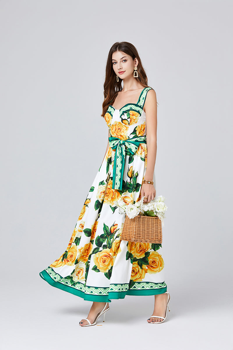 Floral Spaghetti-Strap A-Line Maxi Dress
