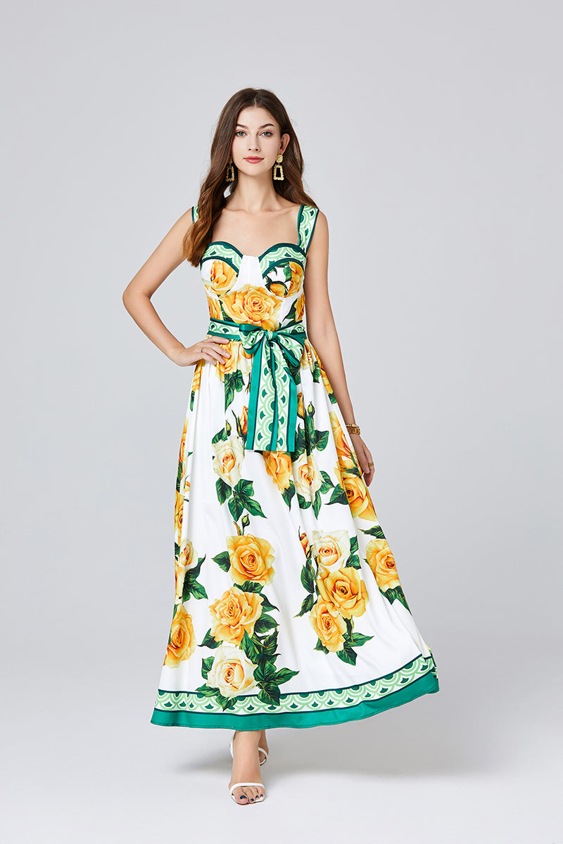 Floral Spaghetti-Strap A-Line Maxi Dress