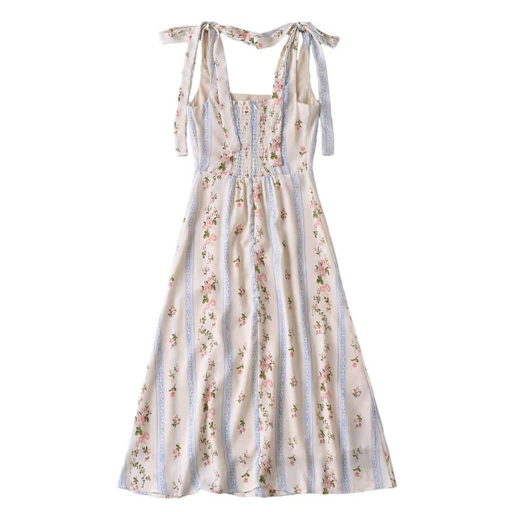 Floral Print Slim Fit Side Split Dress