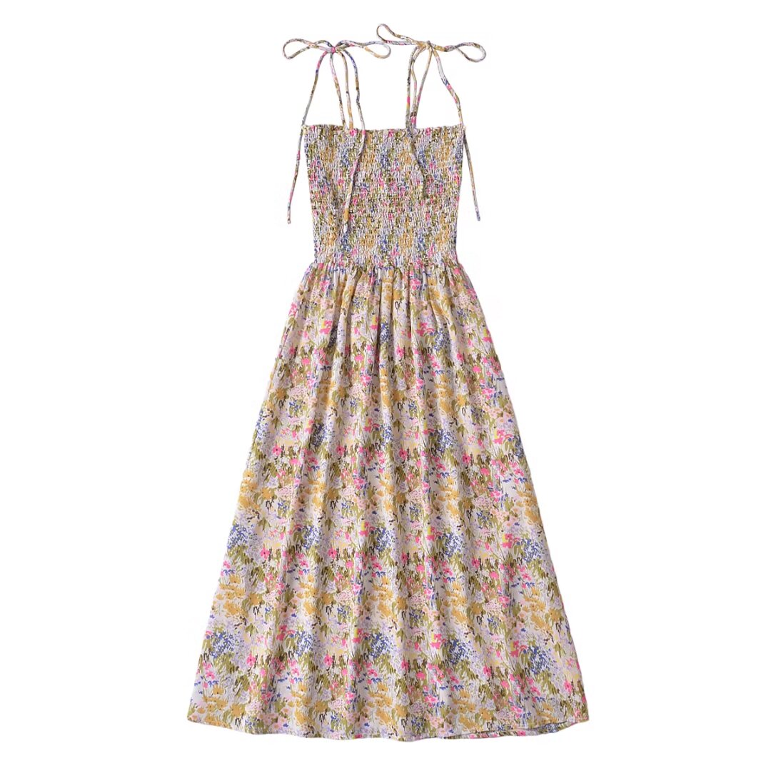 Vintage Floral Spaghetti-Strap Dress