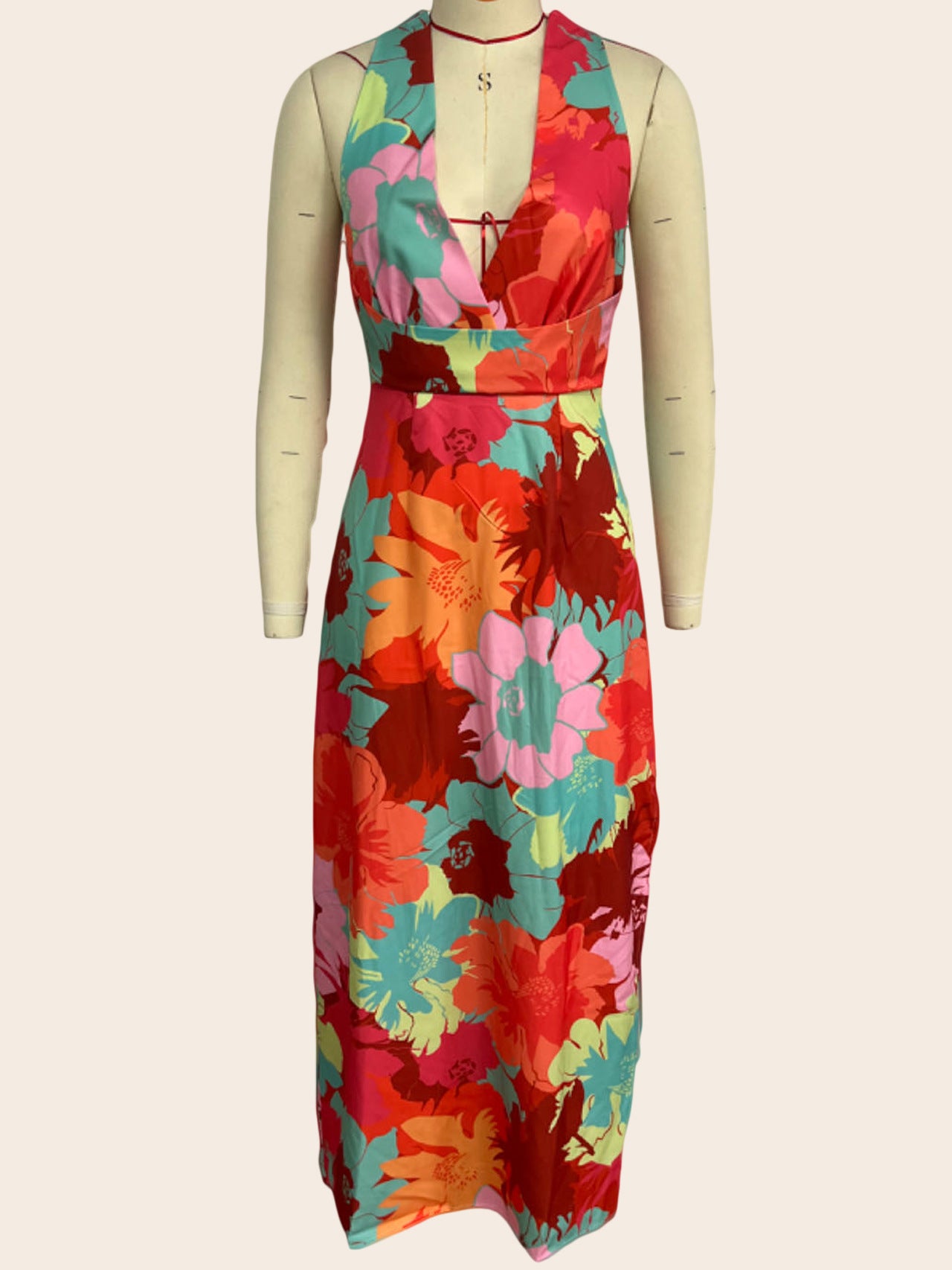 Women's Floral V-Neck Backless Maxi Dress