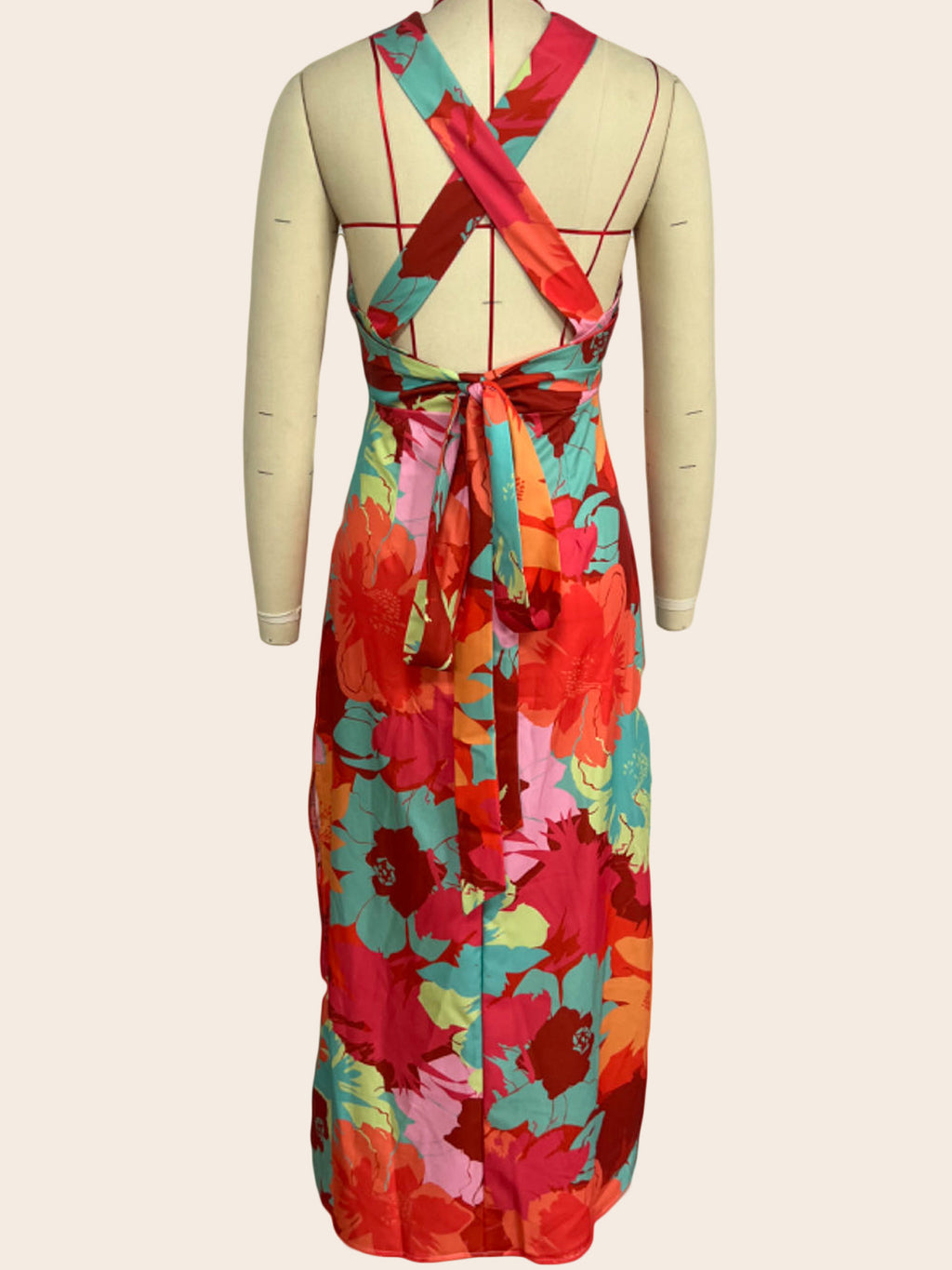 Women's Floral V-Neck Backless Maxi Dress