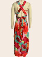 Women's Floral V-Neck Backless Maxi Dress