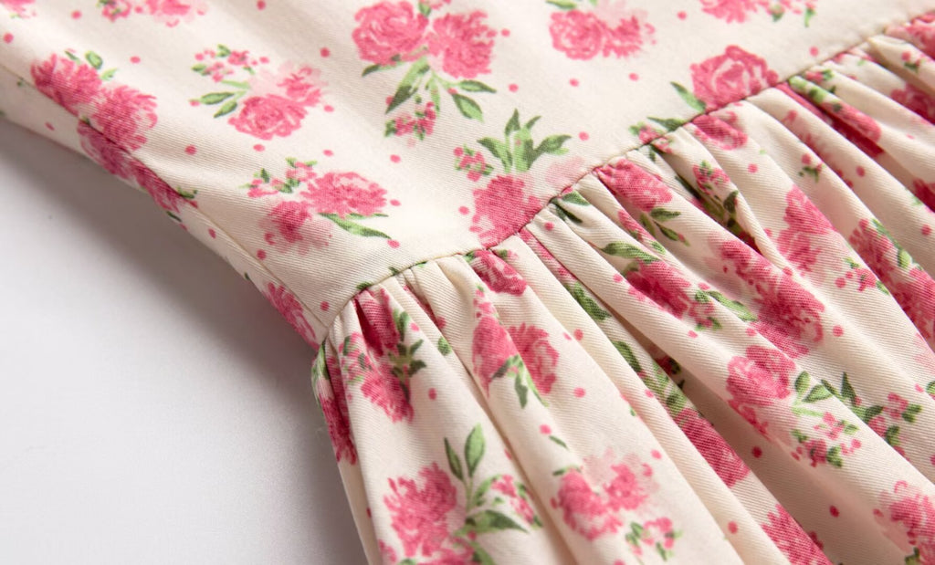 Women's Summer French Waist Slimming A Line Short Pure Floral Printing Slip Dress Women Puffy Dress