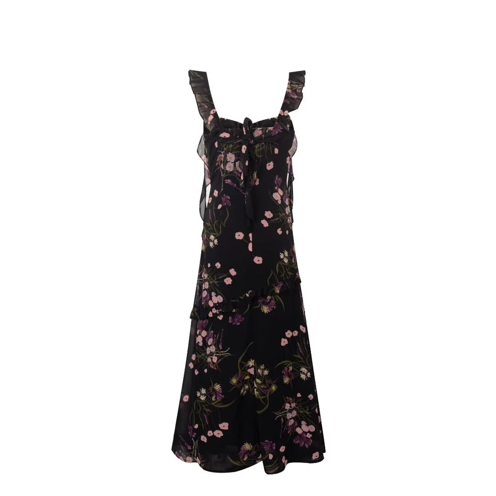 Women's Floral Ruffle Square-Neck A-Line Midi Dress