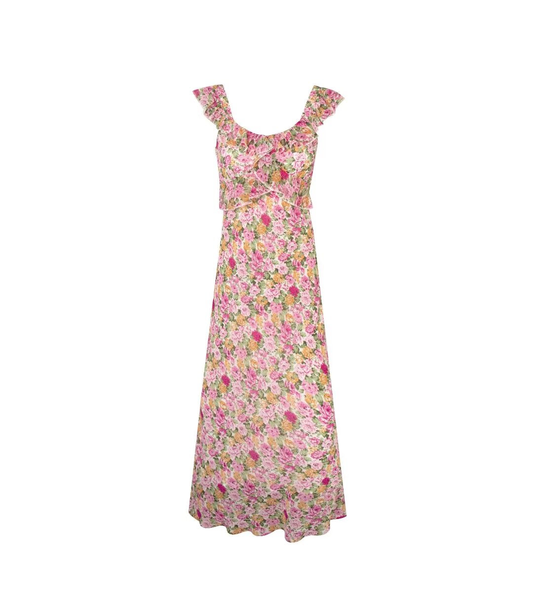 Women's French Floral Design Ruffled Stitching Dress Summer Slim A Line Vacation Dress Cami Dress