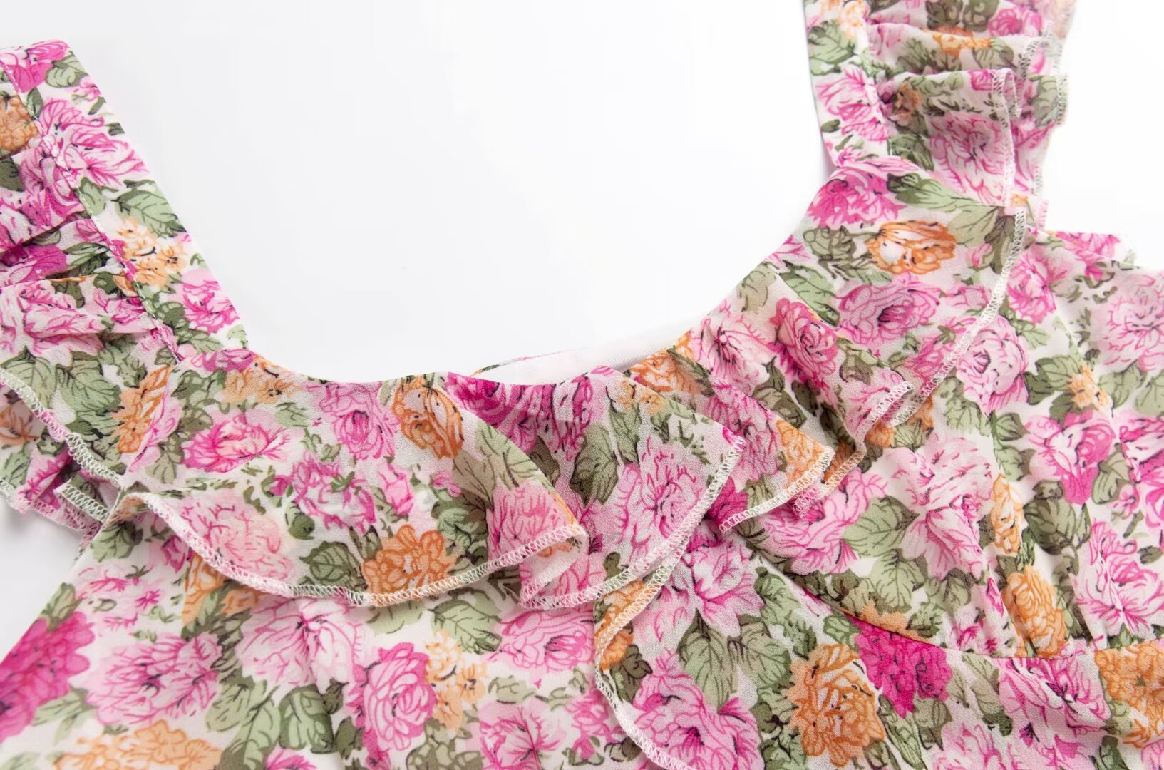 Women's French Floral Design Ruffled Stitching Dress Summer Slim A Line Vacation Dress Cami Dress