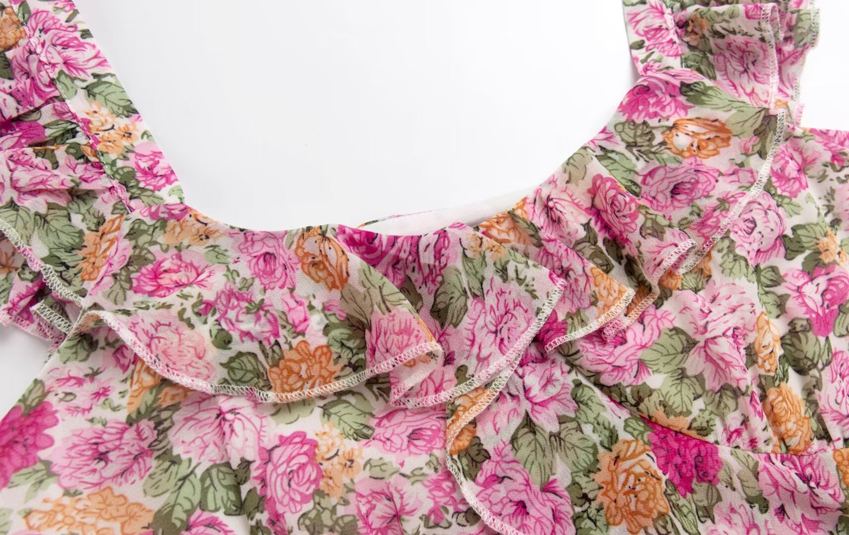 Women's French Floral Design Ruffled Stitching Dress Summer Slim A Line Vacation Dress Cami Dress