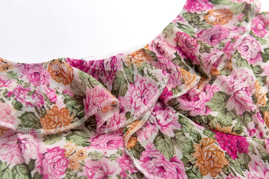 Women's French Floral Design Ruffled Stitching Dress Summer Slim A Line Vacation Dress Cami Dress
