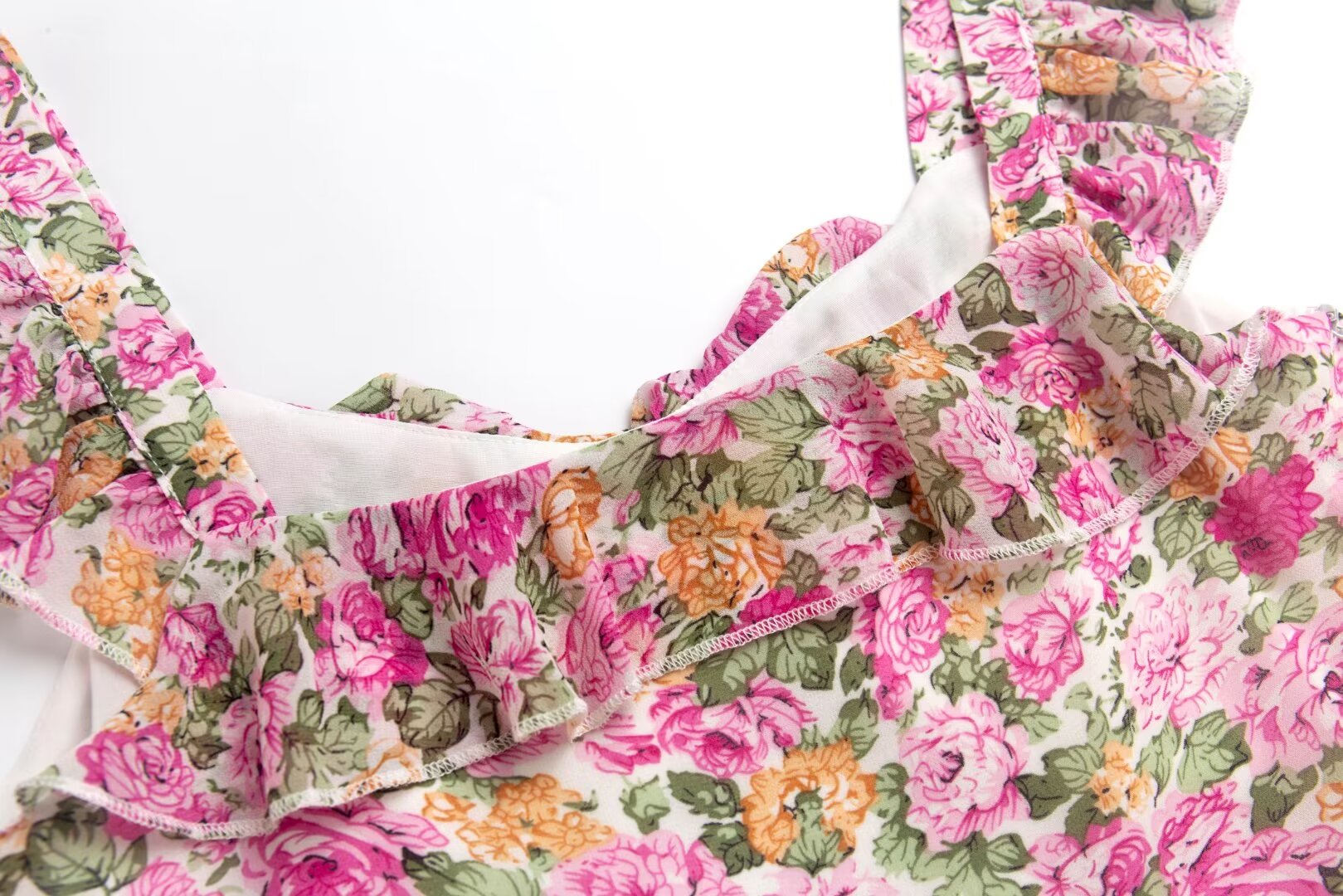 Women's French Floral Design Ruffled Stitching Dress Summer Slim A Line Vacation Dress Cami Dress